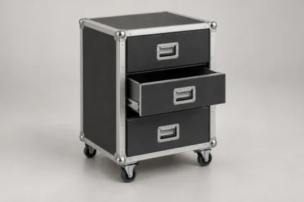 Illustration of a three-drawer cabinet case on castors