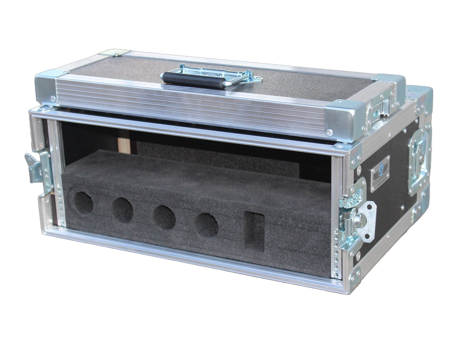 Rack-Style Microphone Case with Front and Rear Lids, open, by Smart Cases